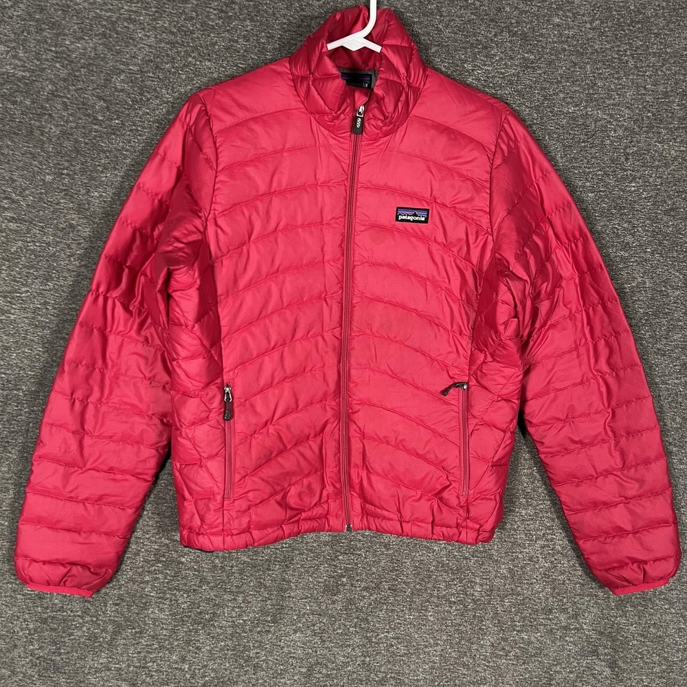 Patagonia Down Sweater Puffer Jacket Womens Medium Pink Quilted Full Zip Warm